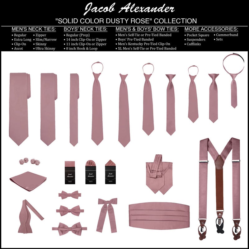 Jacob Alexander Boy's Kids Pretied Banded Adjustable Solid Color Bowtie - Dusty Rose - Image 4